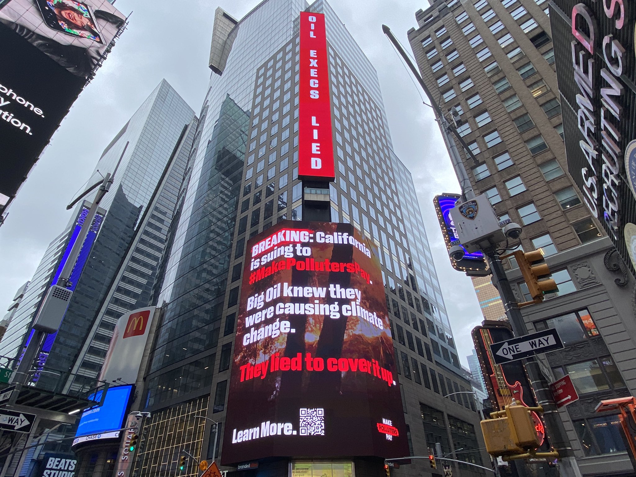 NEW BILLBOARD IN TIMES SQUARE Oil execs lied Time to MakePollutersPay - polluterpay org